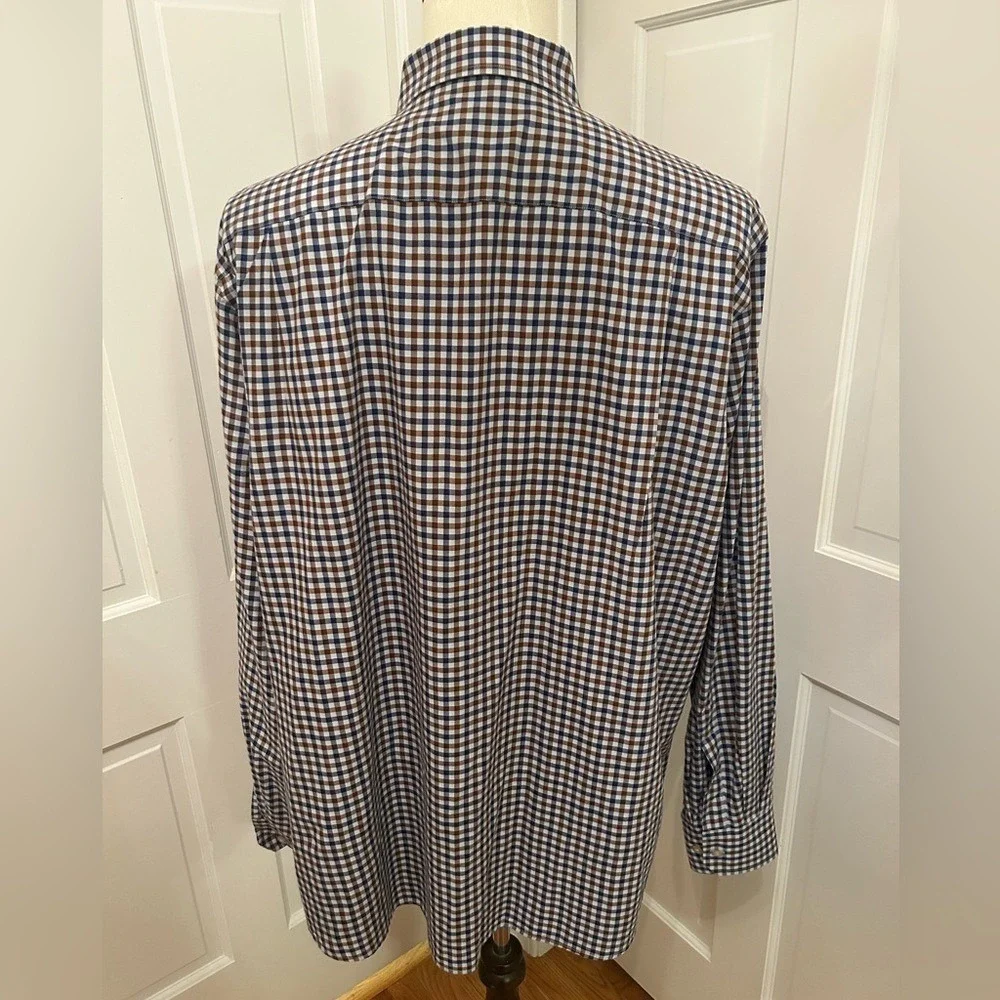 SCOTT‎ BARBER Men's Cotton Gingham Check Shirt Brown Navy Blue White XXL